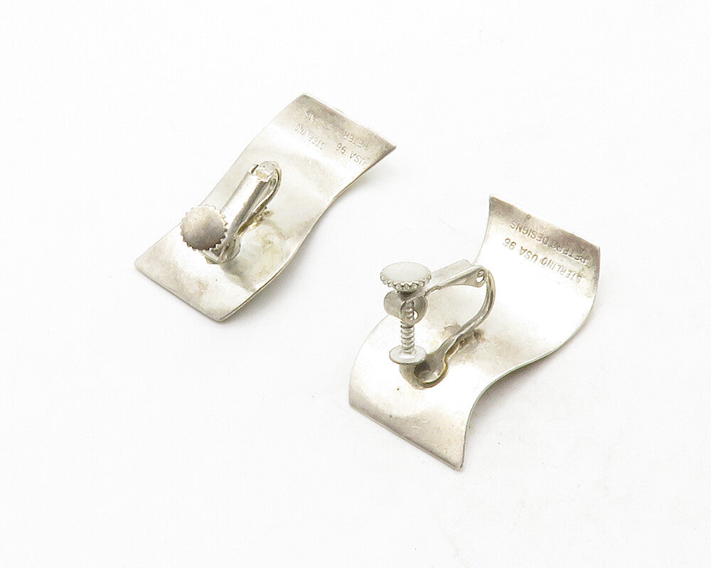 PETERS DESIGNS 925 Silver & 14K GOLD  Vintage Modernist Drop Earrings  EG6818