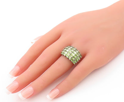 925 Sterling Silver Vintage Ring Oval Cut Peridot Inlay Broad Band Sz 6  RG32790