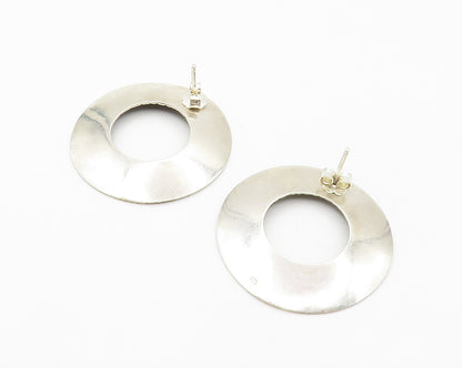 925 Sterling Silver  Vintage Textured Open Circle Drop Earrings  EG7442