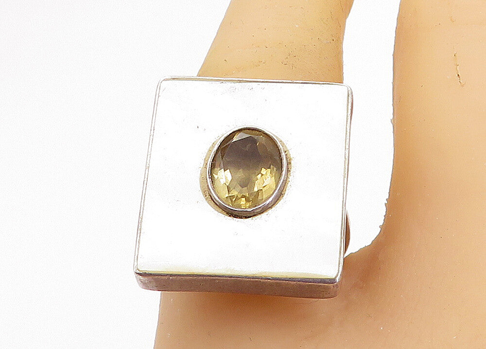 925 Sterling Silver  Mother Of Pearl & Topaz Square Cocktail Ring Sz 8  RG8213