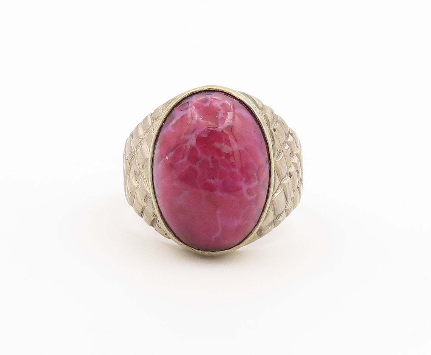 925 Sterling Silver Vintage Ring Cabochon Ruby Statement Band  Sz 10  RG36458