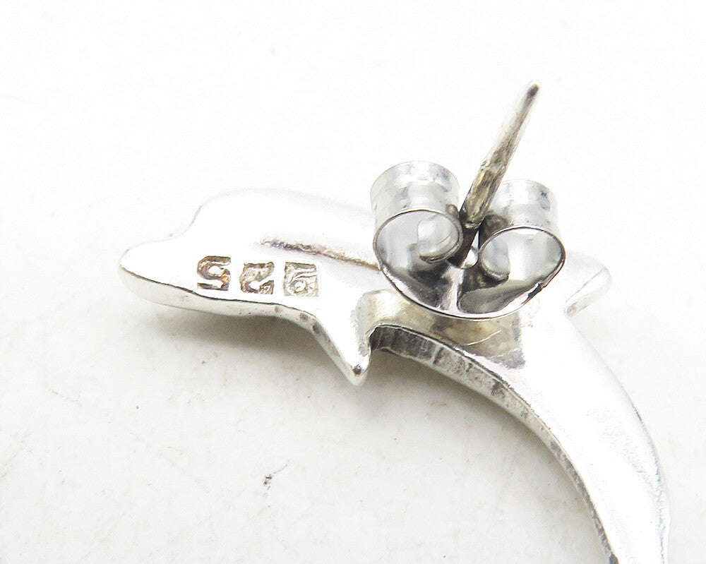 925 Sterling Silver  Vintage Shiny Leaping Dolphin Motif Drop Earrings  EG5248
