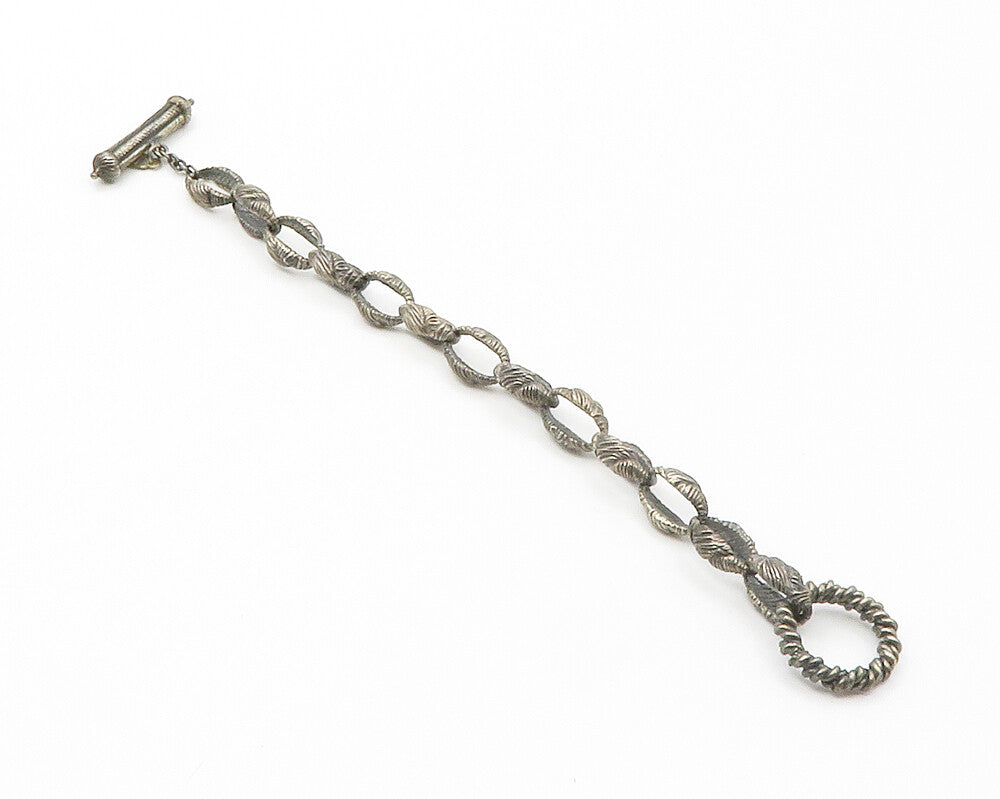 925 Sterling Silver  Vintage Oxidized Textured Link Chain Bracelet  BT5396