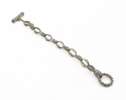925 Sterling Silver  Vintage Oxidized Textured Link Chain Bracelet  BT5396