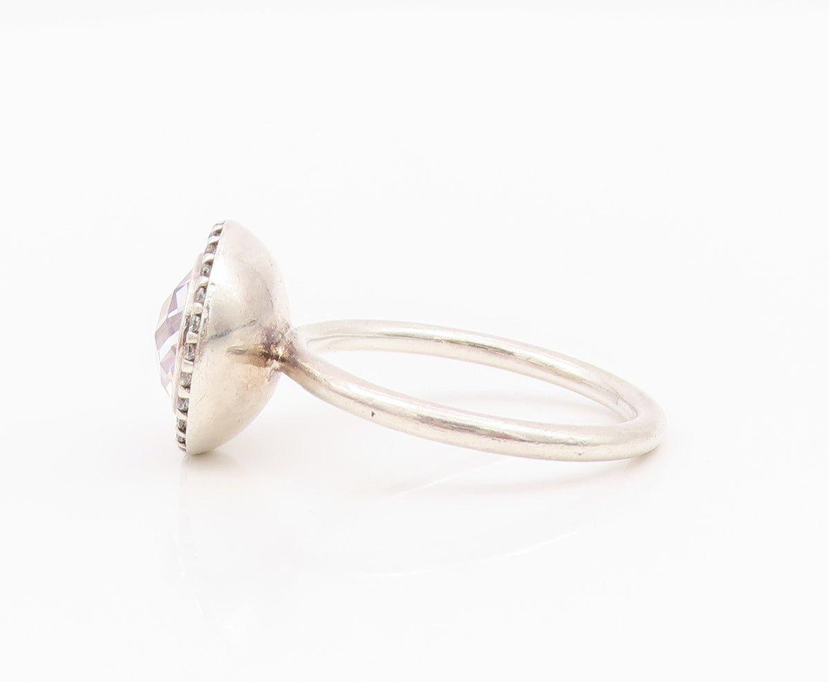 925 Sterling Silver Vintage Ring PANDORA Round Main Stone Halo CZ  Sz 9  RG33025