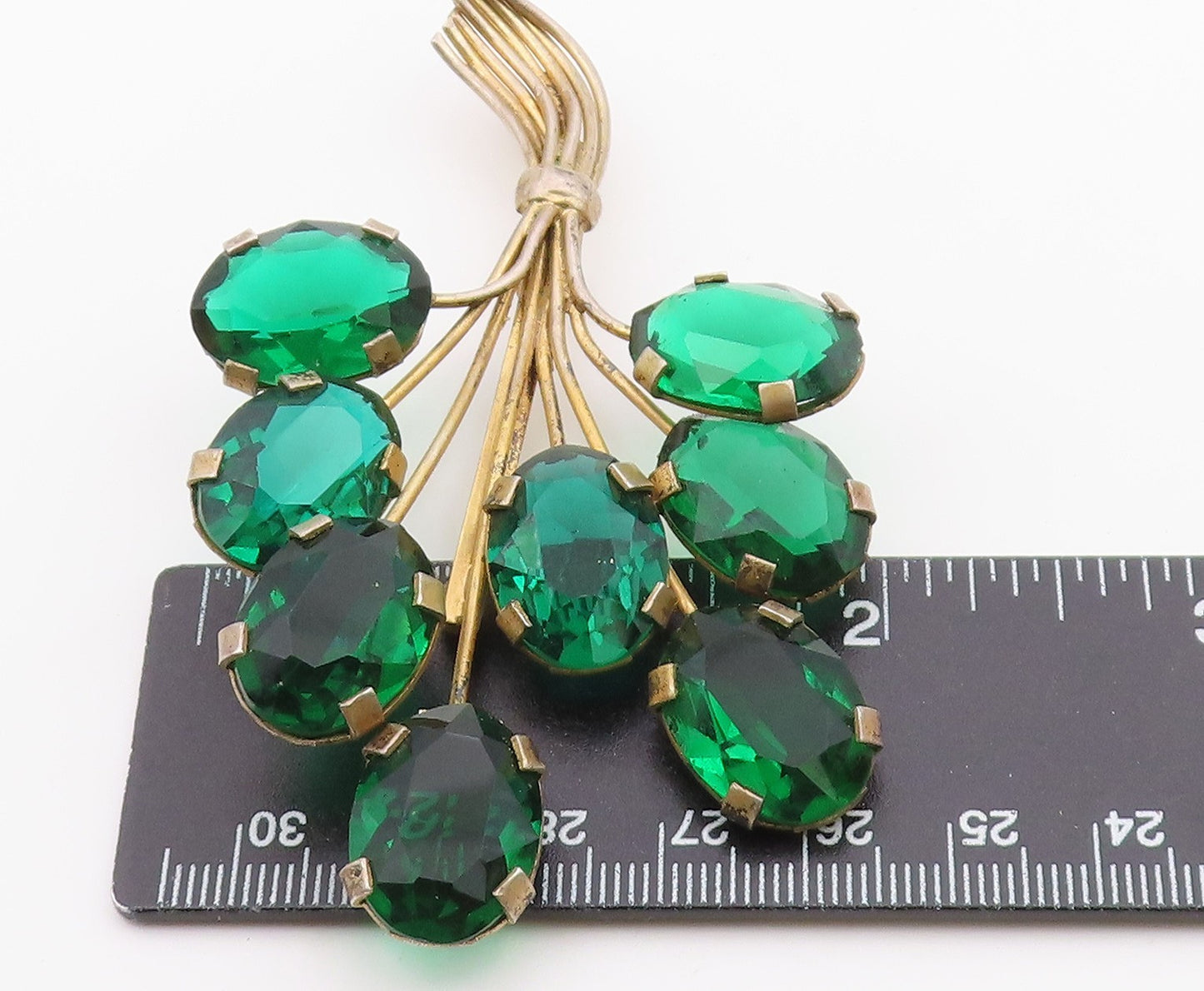 925 Sterling Silver  Vintage Green Topaz Floral Bouquet Brooch Pin  BP8970