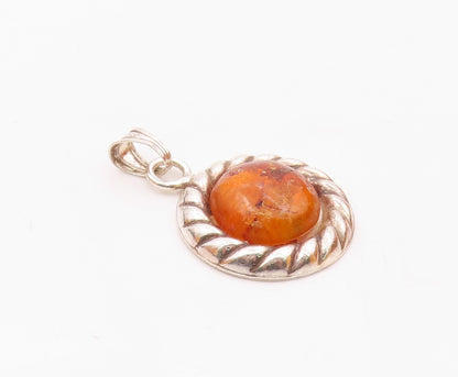 925 Sterling Silver  Vintage Cabochon Cut Amber Shiny Twist Pendant  PT10116