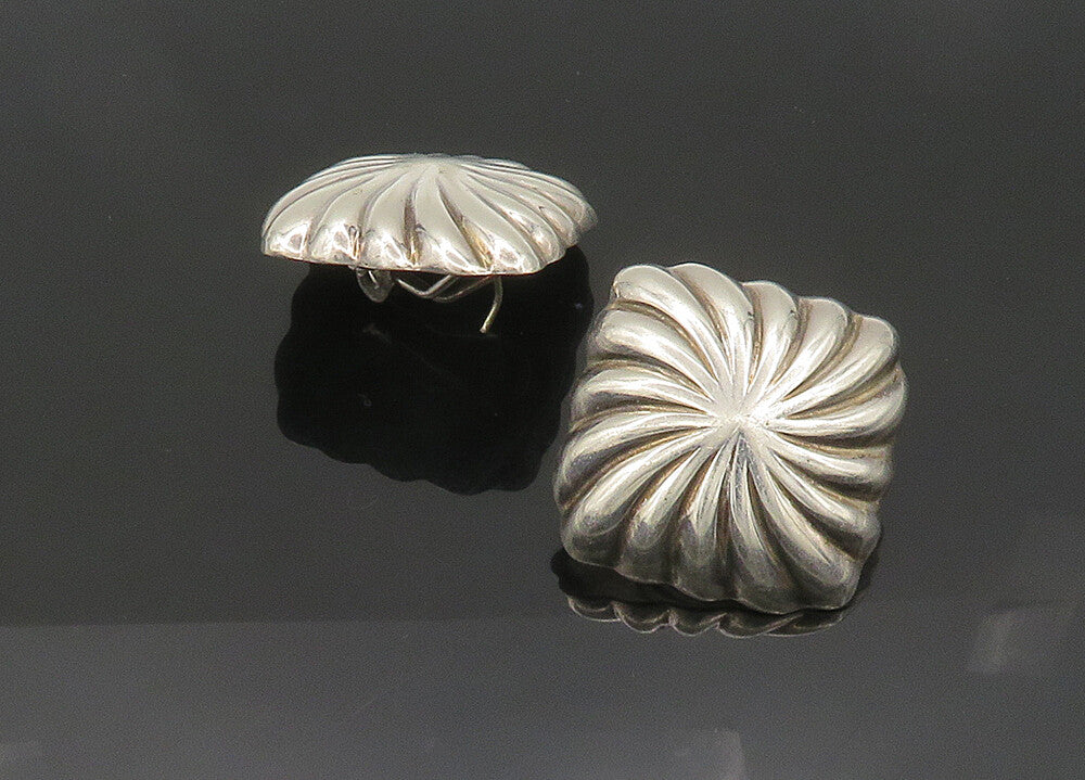 MANILLA 925 Silver  Vintage Shiny Hollow Fluted Square Drop Earrings  EG10580