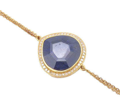 925 Sterling Silver Vintage Bracelet Gold Plated Gemstone & Diamonds BT10724