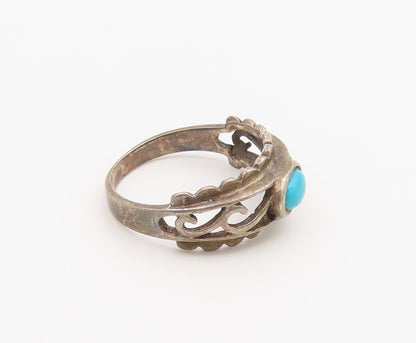925 Sterling Silver Vintage Ring Cabochon Turquoise Openwork Band  Sz 6  RG36876