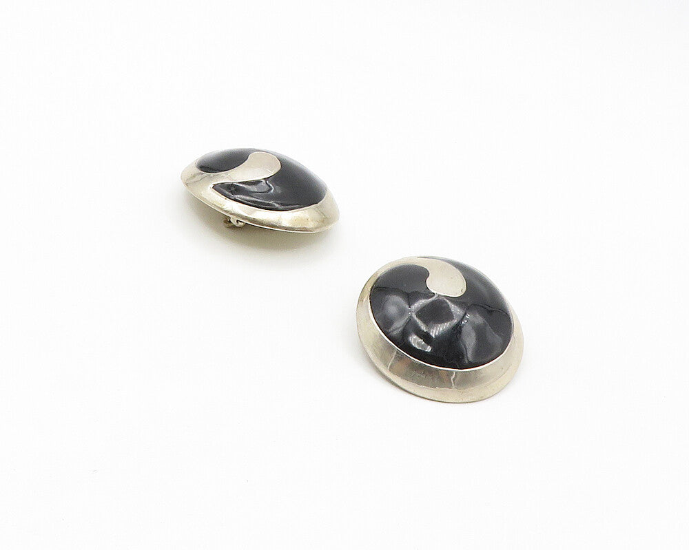 ANDREA CHAPIN 925 Sterling Silver Vintage Black Onyx Non Pierce Earrings  EG8991