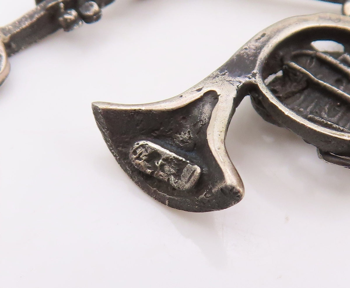925 Sterling Silver Vintage Brooch Musical Notes & Instrument Charm Pin  BP12058