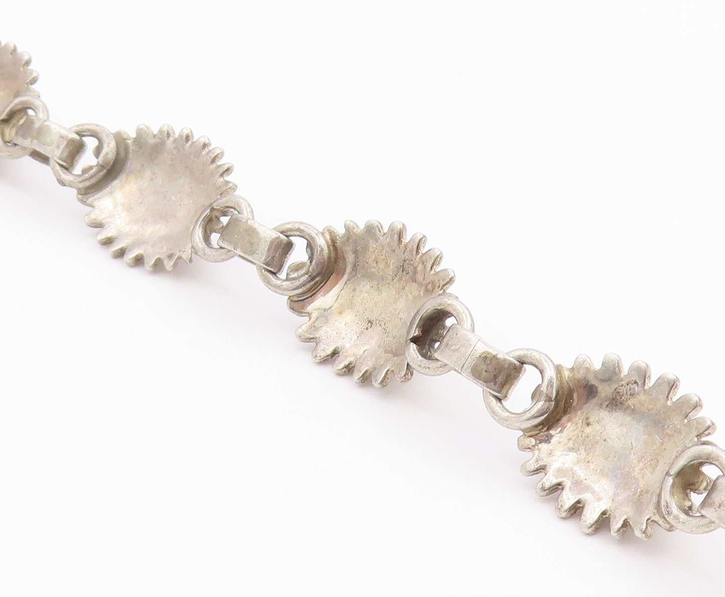 925 Sterling Silver Vintage Bracelet SOUTHWESTERN Fire Opal Floral Link  BT12177