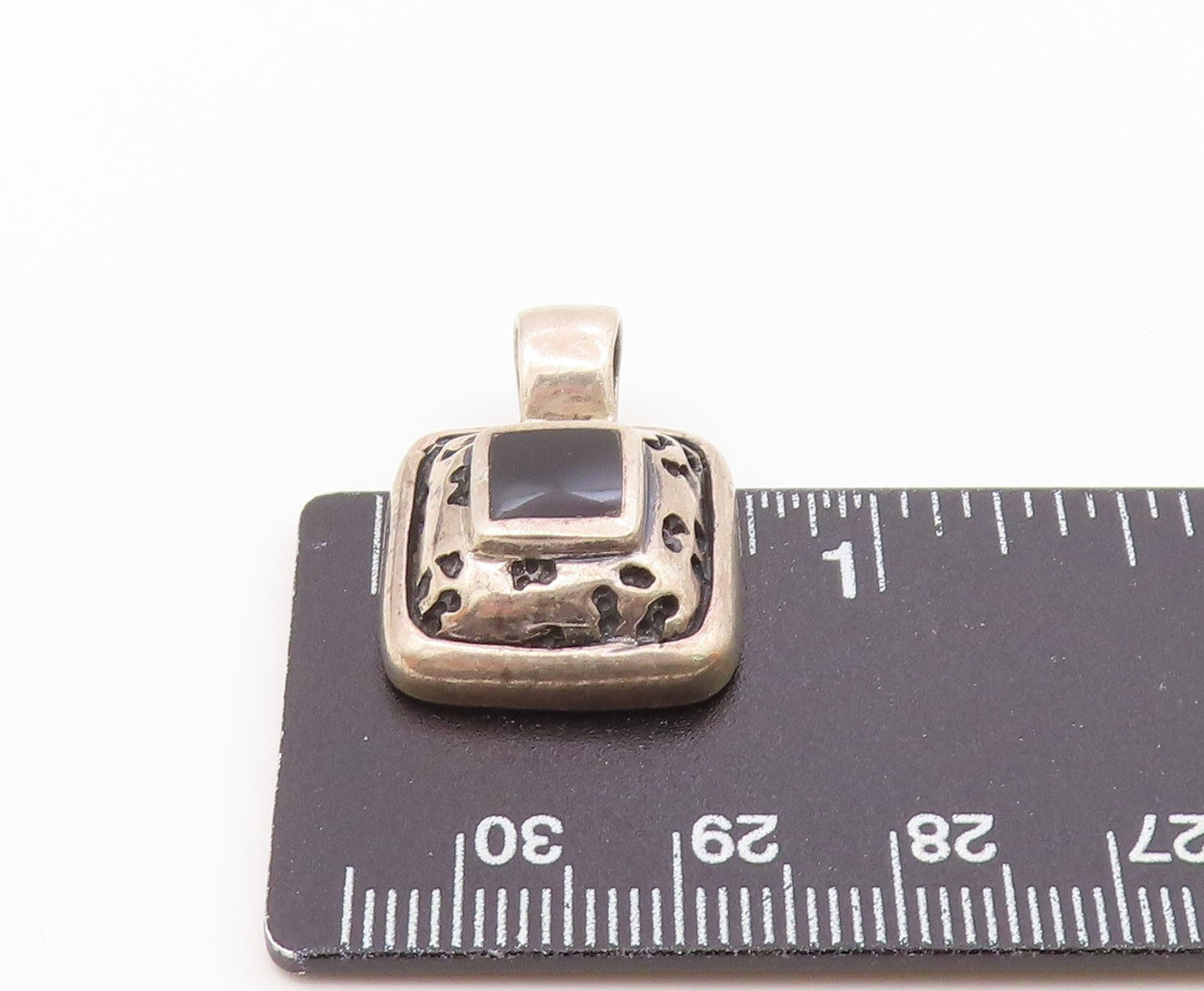 925 Sterling Silver  Vintage Inlaid Black Onyx Square Dome Pendant  PT21153