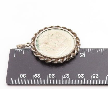 925 Sterling Silver Vintage Pendant Israel Coin Rope Border Medallion  PT25279