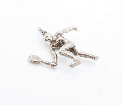 925 Sterling Silver  Vintage Shiny Sculpted Tennis Player Pendant  PT4764