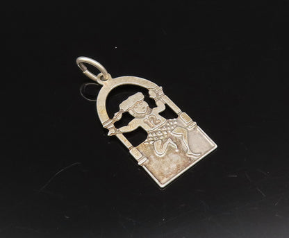 925 Sterling Silver  Vintage Carved Dancer With Number 12 Pendant  PT21741