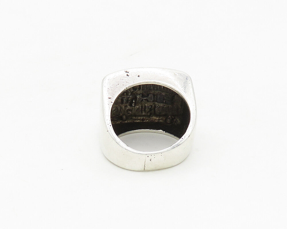 925 Sterling Silver  Vintage Raised Writing Square Band Ring Sz 5.5  RG17435