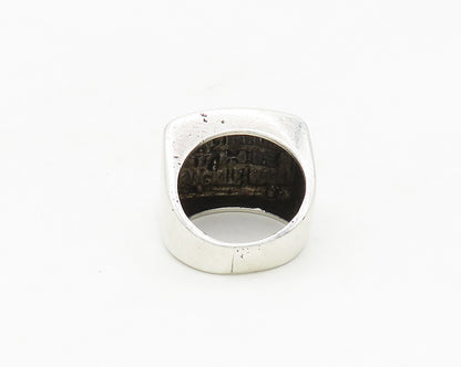 925 Sterling Silver  Vintage Raised Writing Square Band Ring Sz 5.5  RG17435
