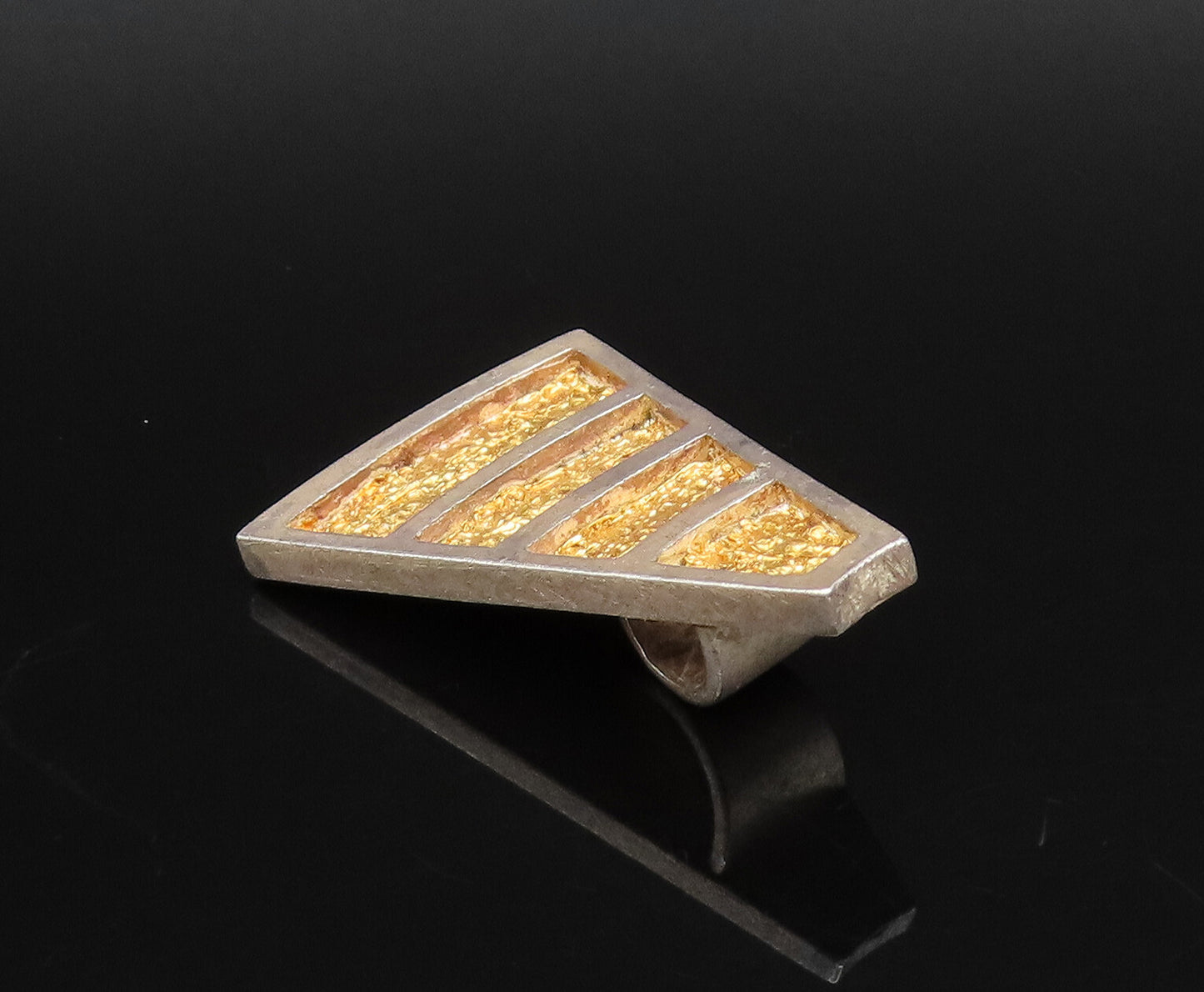 POLAND 925 Silver  Vintage Two Tone Carved Graduated Triangle Pendant  PT21874