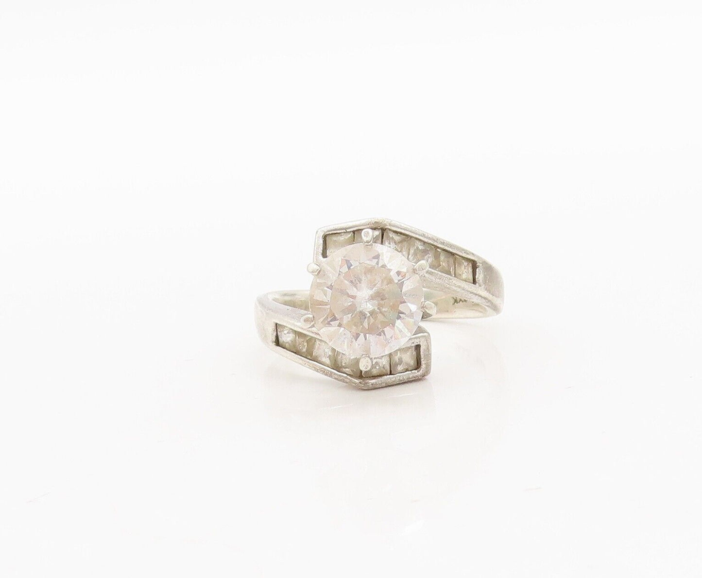 925 Sterling Silver Vintage Ring Bypass Inlay & Main Stone Topaz  Sz 6  RG28524