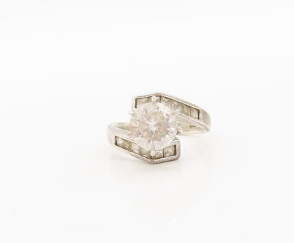 925 Sterling Silver Vintage Ring Bypass Inlay & Main Stone Topaz  Sz 6  RG28524