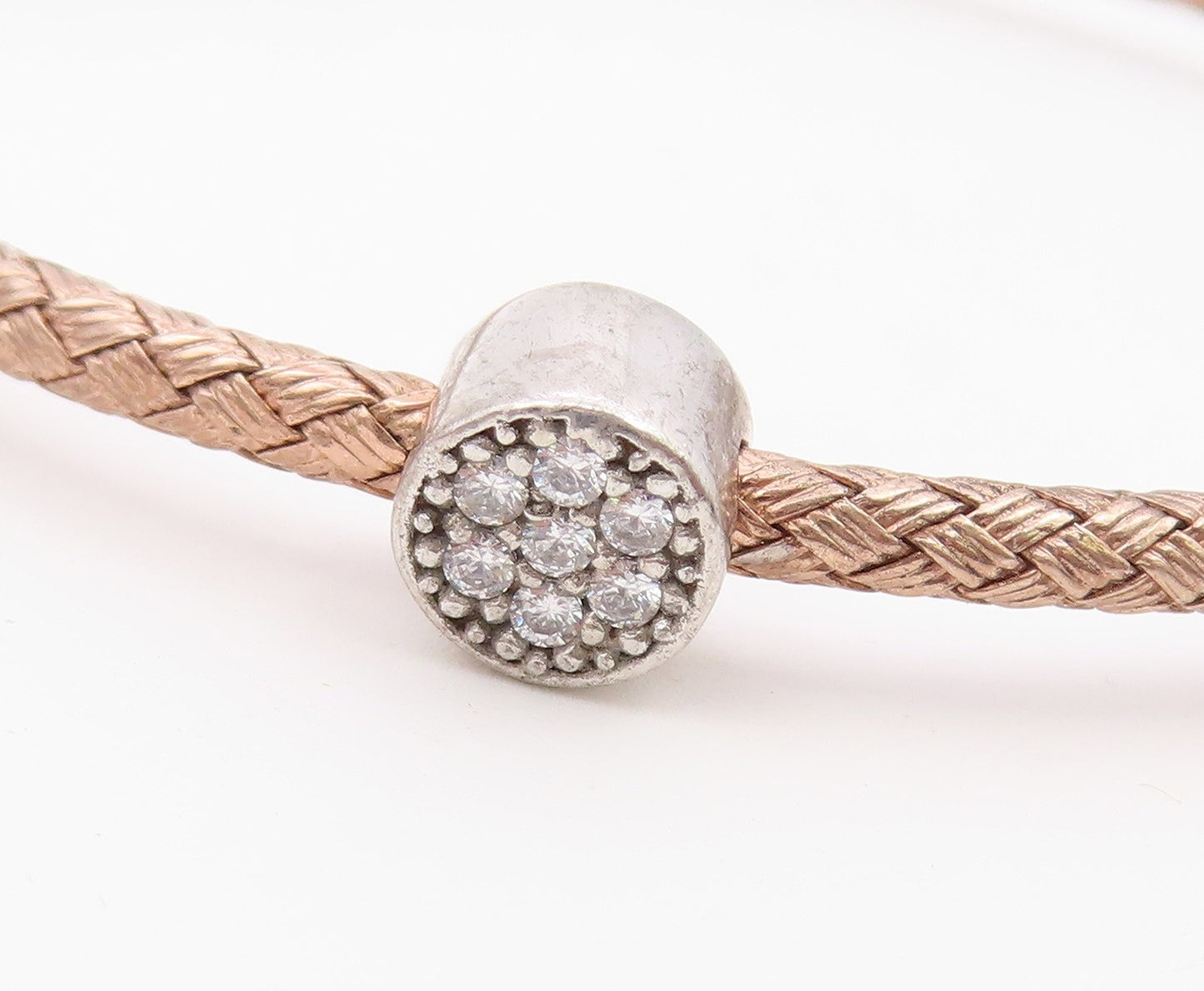925 Sterling Silver  Shiny Topaz Copper Tone Weaved Bangle Bracelet  BT6521