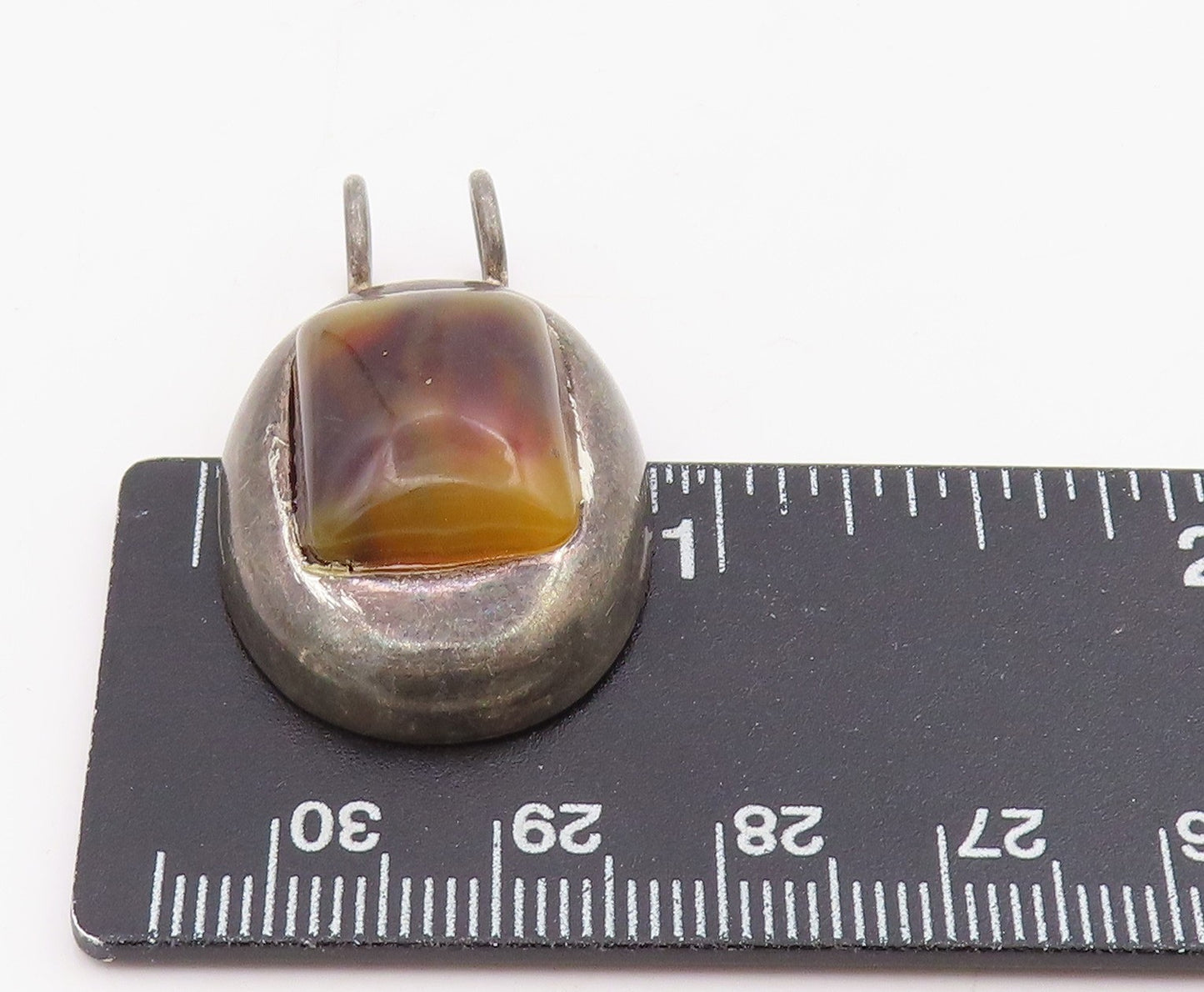 925 Sterling Silver Vintage Pendant Cabochon Jasper Modernist Oval Drop  PT25741