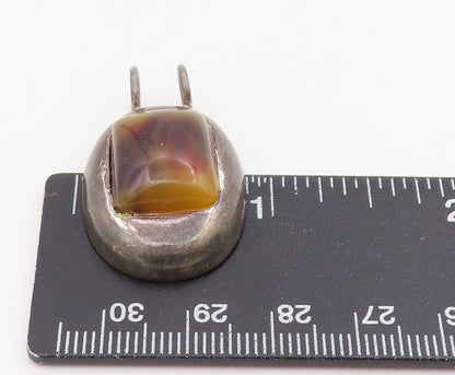 925 Sterling Silver Vintage Pendant Cabochon Jasper Modernist Oval Drop  PT25741