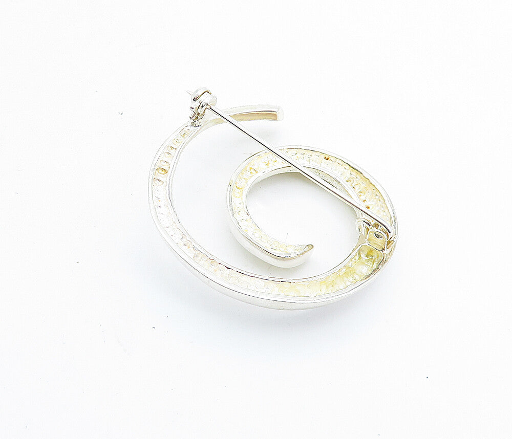 925 Sterling Silver  Vintage Shiny Textured Spiral Design Brooch Pin  BP2216