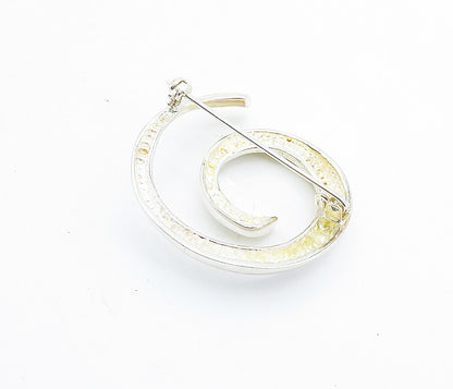 925 Sterling Silver  Vintage Shiny Textured Spiral Design Brooch Pin  BP2216