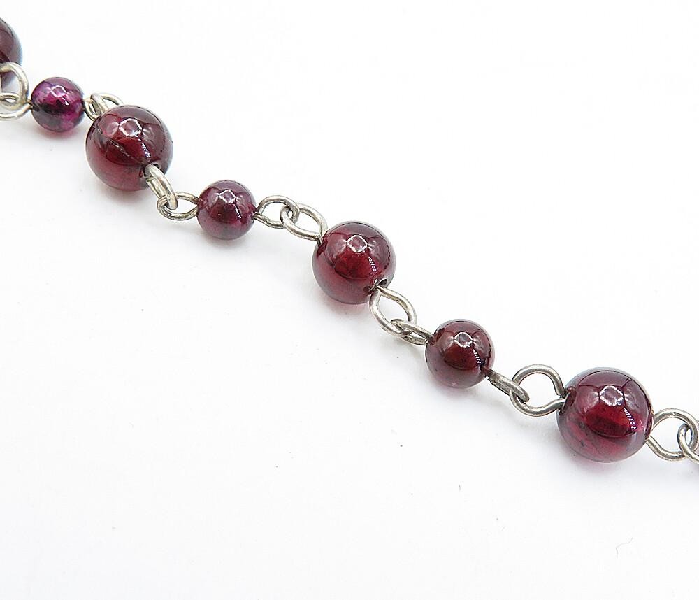925 Sterling Silver Vintage Red Topaz Ball Beaded Chain Necklace NE1127