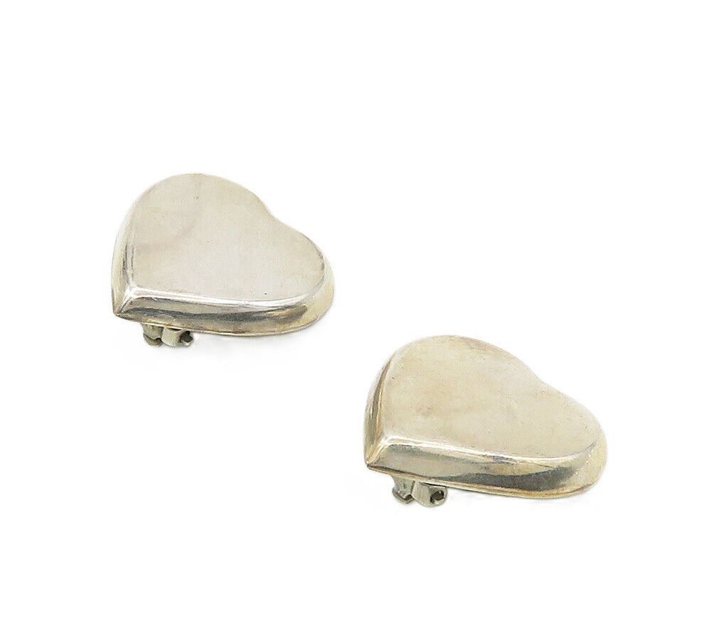 925 Sterling Silver  Vintage Shiny Love Heart Non Pierce Earrings  EG8004