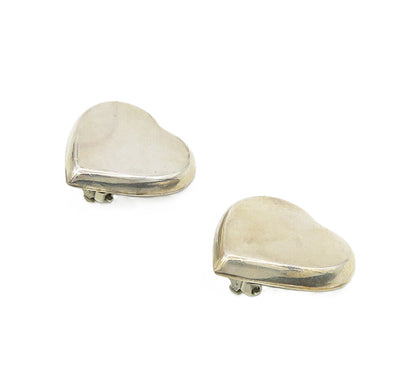 925 Sterling Silver  Vintage Shiny Love Heart Non Pierce Earrings  EG8004