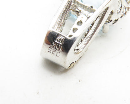 925 Sterling Silver & 10K GOLD  Blue Topaz & Genuine Diamonds Pendant  PT7526