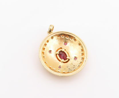 925 Sterling Silver Vintage Pendant Gold Plated Garnet & Ruby Medallion  PT26216