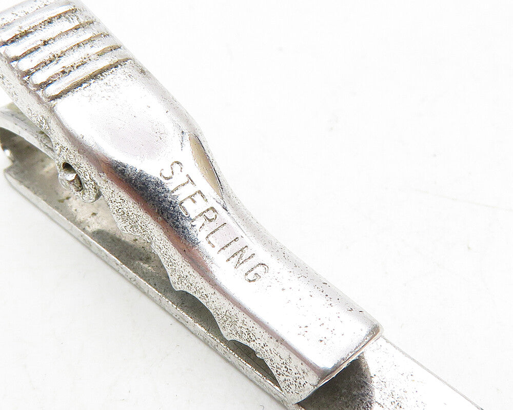 925 Sterling Silver  Vintage Petite Shiny Swirl Etched Design Tie Clip  TR1690