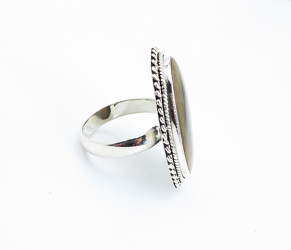 925 Sterling Silver  Cabochon Cut Brown Agate Oval Cocktail Ring Sz 9  RG8186