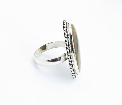 925 Sterling Silver  Cabochon Cut Brown Agate Oval Cocktail Ring Sz 9  RG8186