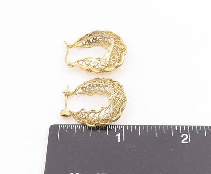 925 Sterling Silver Vintage Earrings Gold Plated Openwork Mandala Hoops  EG13761