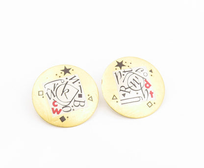 22k Gold & 925 Sterling Silver Vintage Earrings PFUELB Geometric Studs  EG14317