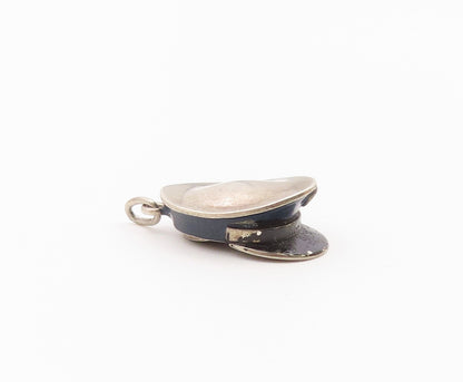 925 Sterling Silver  Vintage Petite Old Fashioned Police Hat Pendant  PT19375