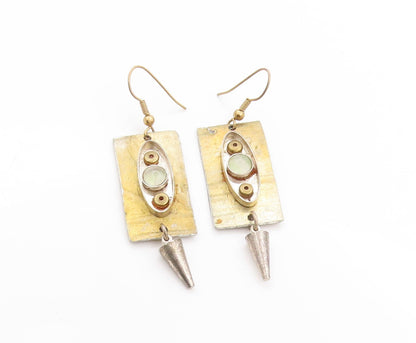 925 Sterling Silver Vintage Earrings Modernist Design Gemstone  EG13588