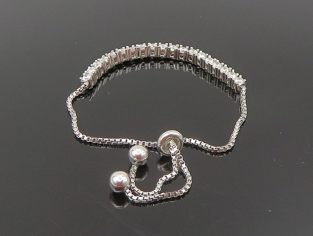 925 Silver  White Cubic Zirconia Adjustable Child Box Chain Bracelet  BT1002