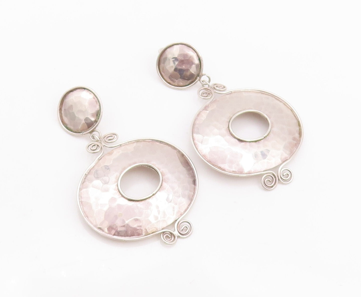 925 Sterling Silver Vintage Earrings Swirled Bordered Dangling Donut  EG13148