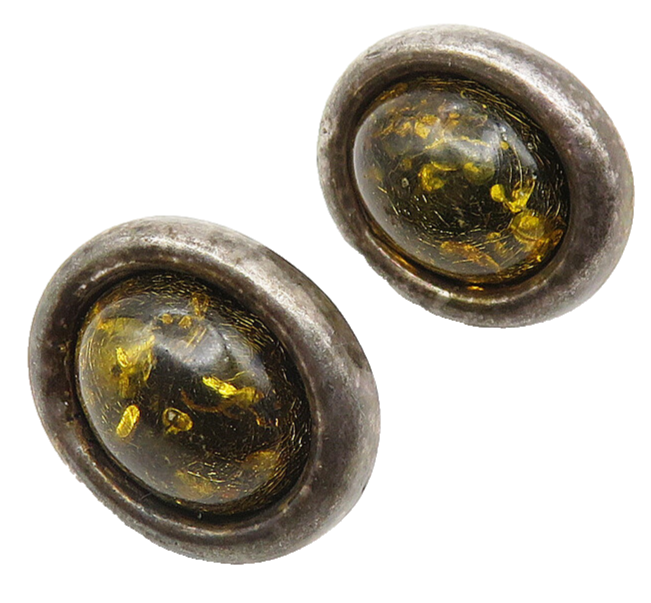 925 Sterling Silver  Vintage Cabochon Cut Amber Oval Dangle Earrings  EG5812