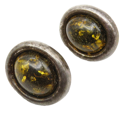 925 Sterling Silver  Vintage Cabochon Cut Amber Oval Dangle Earrings  EG5812
