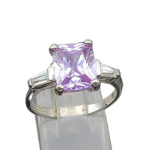 925 Sterling Silver  Vintage Purple Cubic Zirconia Band Ring Sz 8  RG21911