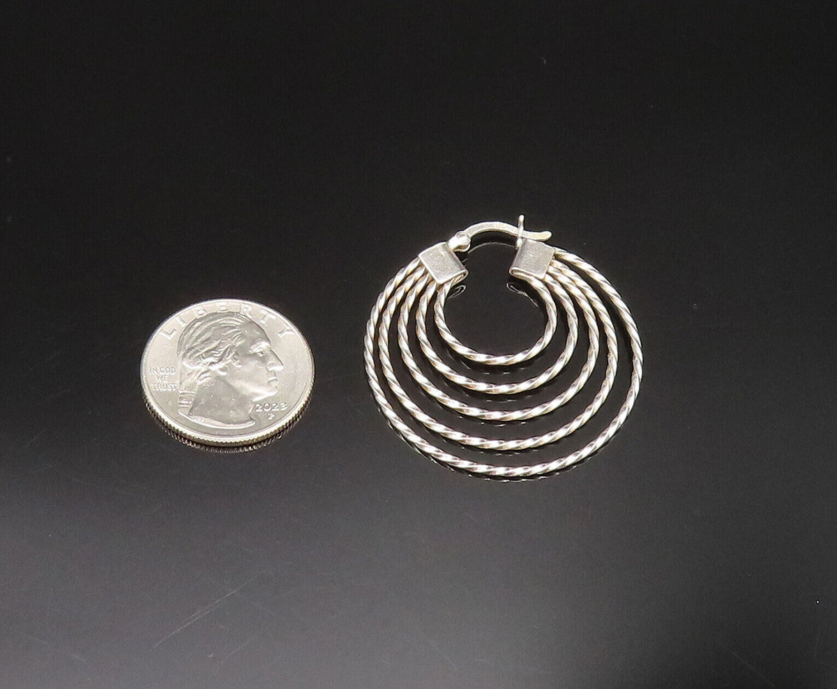 925 Sterling Silver  Vintage Graduated Twisted Multi Hoop Earrings  EG11913