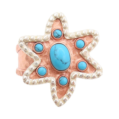 925 Sterling Silver Vintage Ring Rose Gold Plated Turquoise Star  Sz 8  RG32775